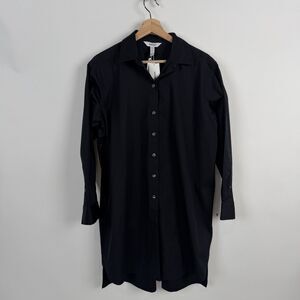 SPANX Solid Classic Black Poplin Hi Lo Shirt Dress Small Long Sleeve Button Up